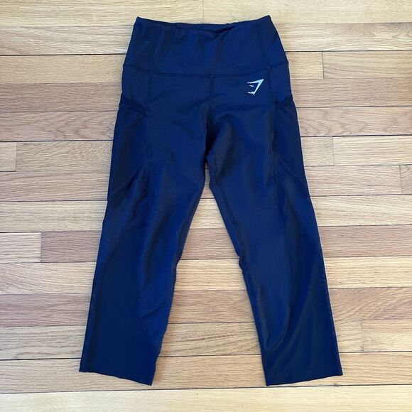 Gymshark Black Mesh Crops Cropped Capri Workout Gym Athletic Leggings Small - Picture 7 of 7